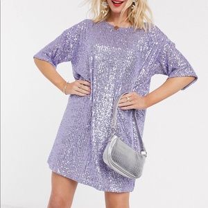 NWOT ASOS design sequinned midi dress with short sleeves in lilac